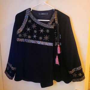 Zara Knit Velvet Embellished Stars Jacket Medium